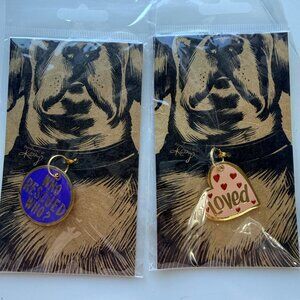 Primitives By Kathy Pet Charms Metal & Enamel Who Rescued Who? and Loved